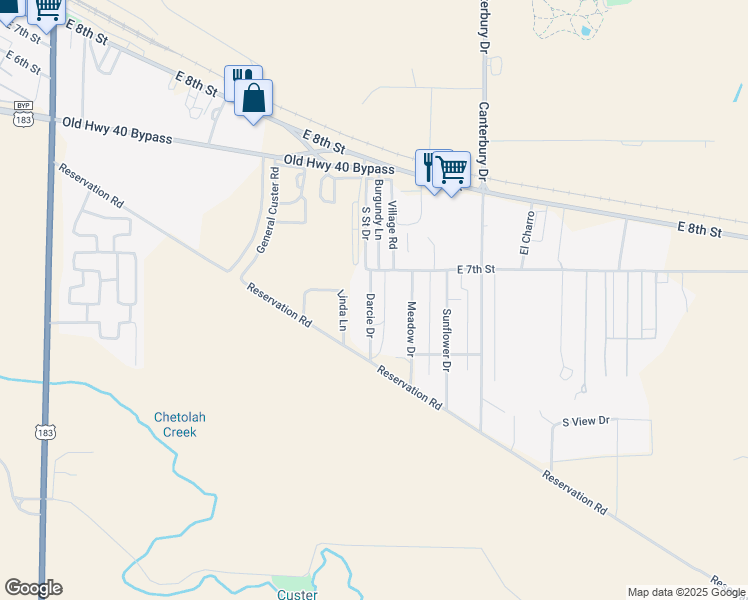 map of restaurants, bars, coffee shops, grocery stores, and more near 418 Linda Lane in Hays