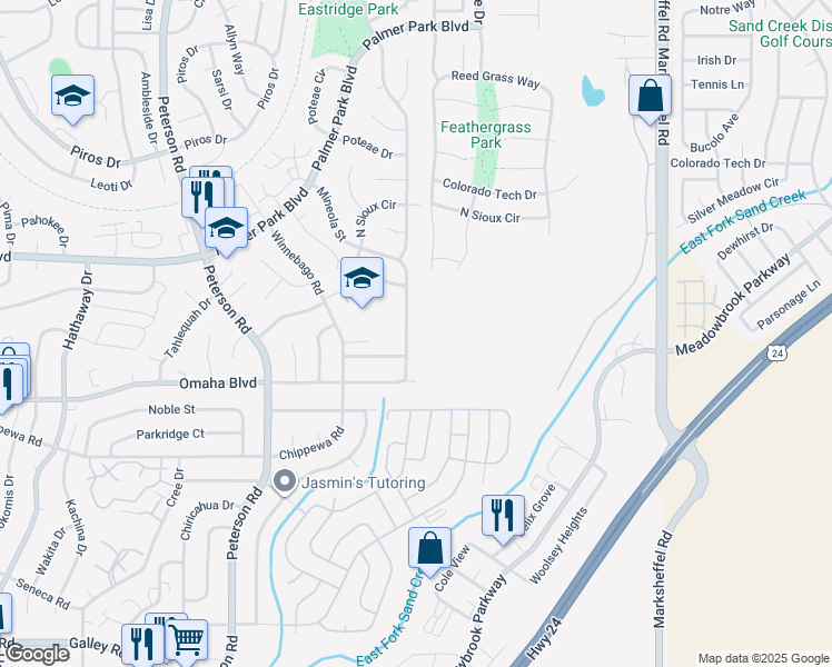 map of restaurants, bars, coffee shops, grocery stores, and more near 1655 Mineola Street in Colorado Springs