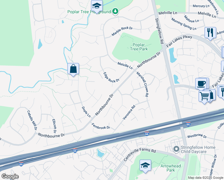 map of restaurants, bars, coffee shops, grocery stores, and more near 5006 Flint Rock Court in Chantilly