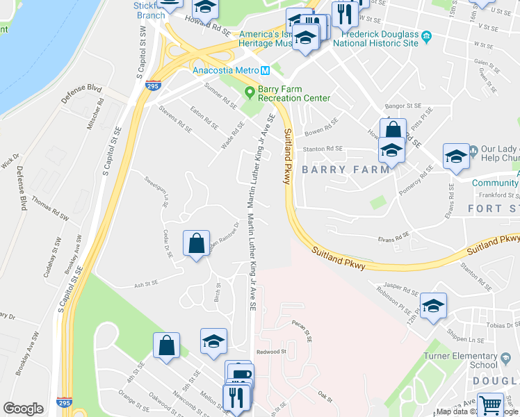 map of restaurants, bars, coffee shops, grocery stores, and more near 101 Independence Avenue Southeast in Washington