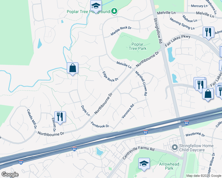 map of restaurants, bars, coffee shops, grocery stores, and more near 5006 Flint Rock Court in Chantilly