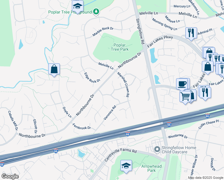 map of restaurants, bars, coffee shops, grocery stores, and more near 4710 Devereaux Court in Centreville