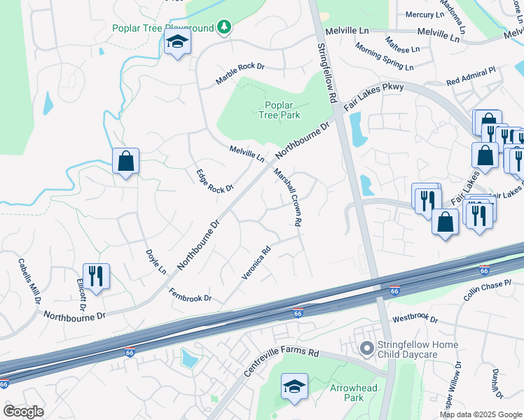 map of restaurants, bars, coffee shops, grocery stores, and more near 4710 Devereaux Court in Centreville