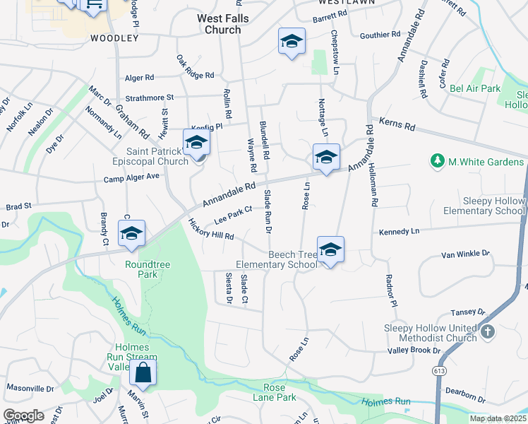 map of restaurants, bars, coffee shops, grocery stores, and more near 3316 Slade Run Drive in Falls Church