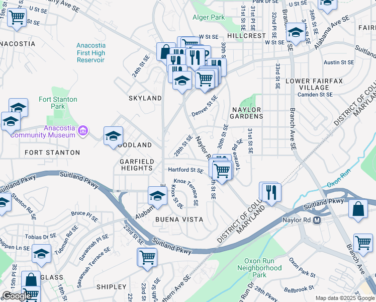 map of restaurants, bars, coffee shops, grocery stores, and more near 2809 Buena Vista Terrace Southeast in Washington