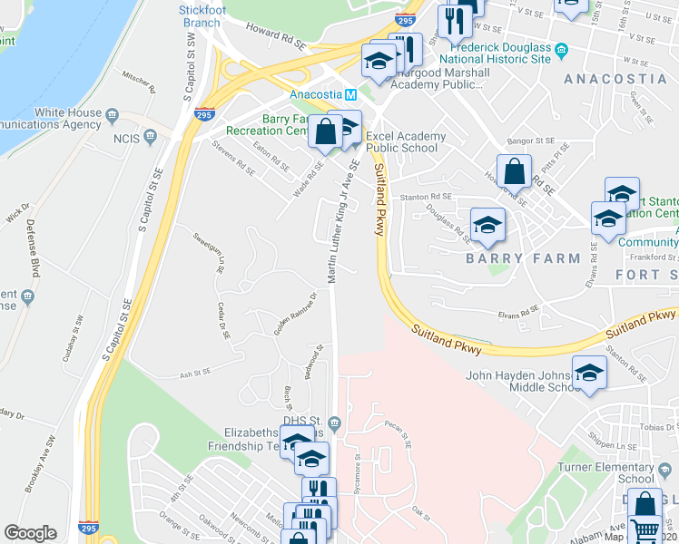 map of restaurants, bars, coffee shops, grocery stores, and more near 101 Independence Avenue Southeast in Washington