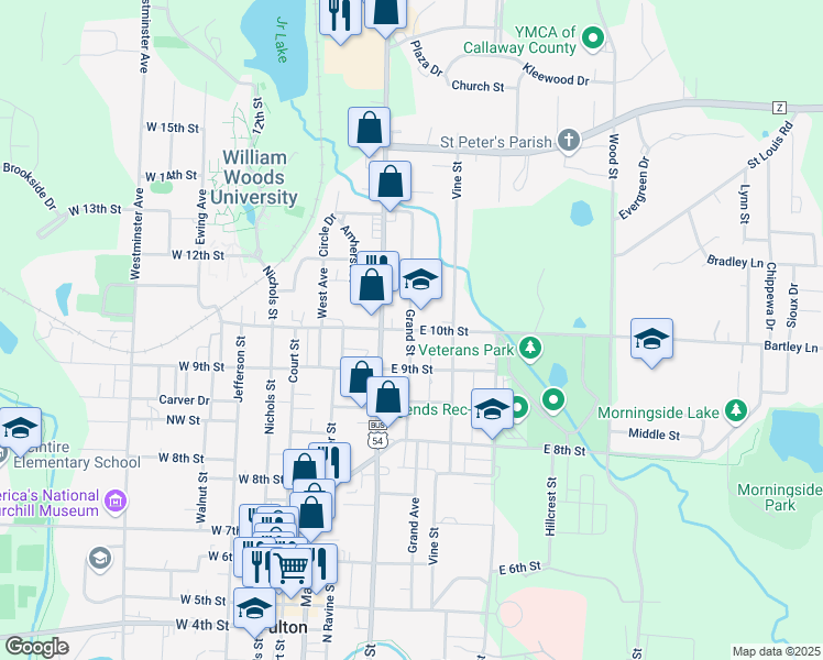 map of restaurants, bars, coffee shops, grocery stores, and more near 403 East 10th Street in Fulton