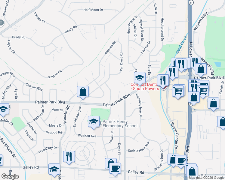 map of restaurants, bars, coffee shops, grocery stores, and more near 1611 Lehmberg Boulevard in Colorado Springs