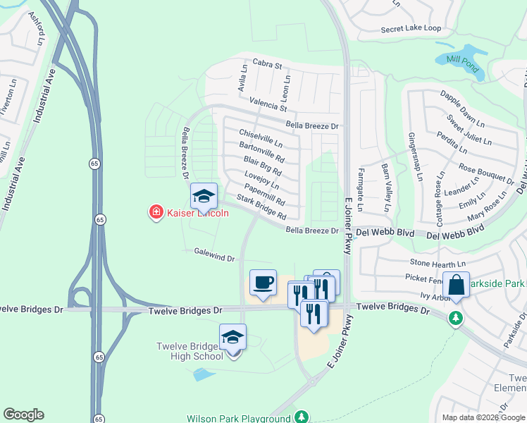 map of restaurants, bars, coffee shops, grocery stores, and more near 1281 Stark Bridge Road in Lincoln