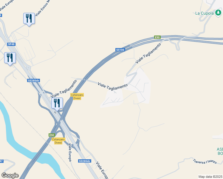 map of restaurants, bars, coffee shops, grocery stores, and more near Viale Tagliamento in Provincia di Catanzaro