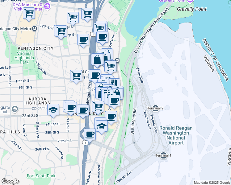 map of restaurants, bars, coffee shops, grocery stores, and more near 101 Independence Avenue Southeast in Washington