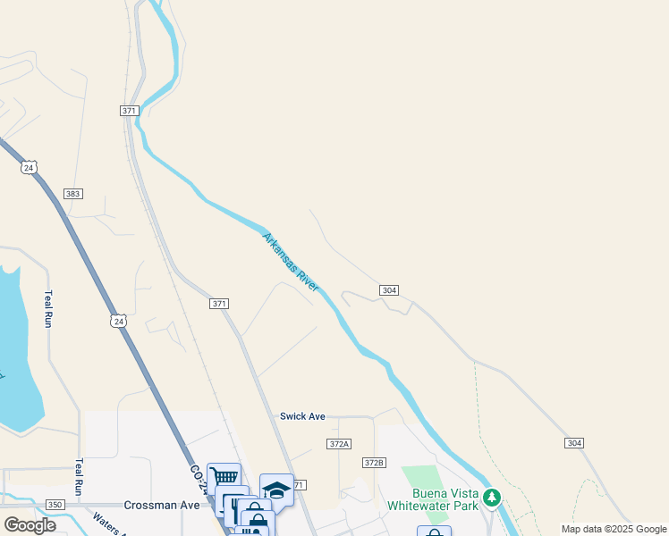 map of restaurants, bars, coffee shops, grocery stores, and more near 30100 County Road 304 in Buena Vista