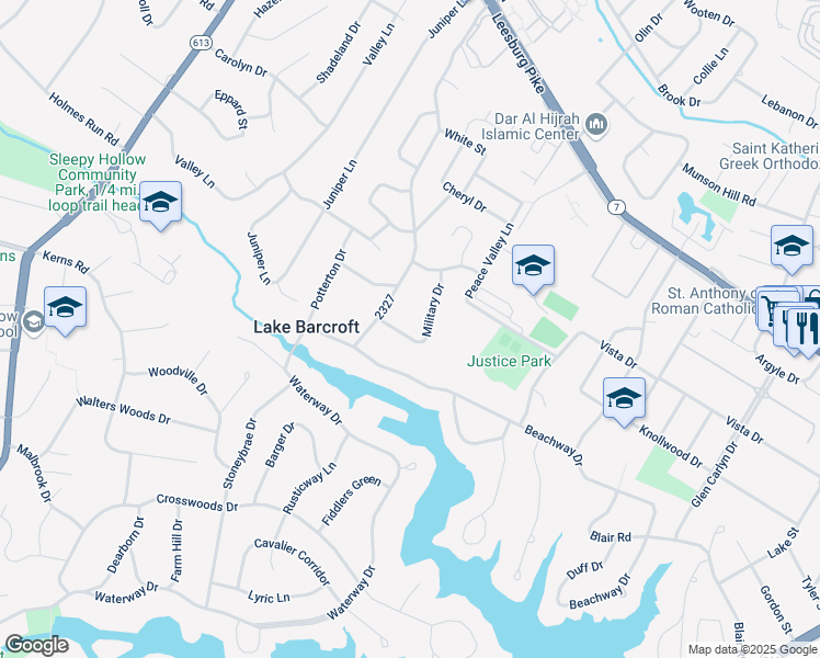 map of restaurants, bars, coffee shops, grocery stores, and more near 3324 Military Drive in Falls Church