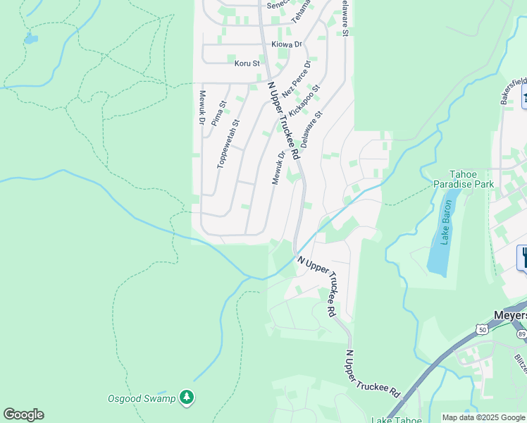 map of restaurants, bars, coffee shops, grocery stores, and more near 2139 Mewuk Drive in South Lake Tahoe