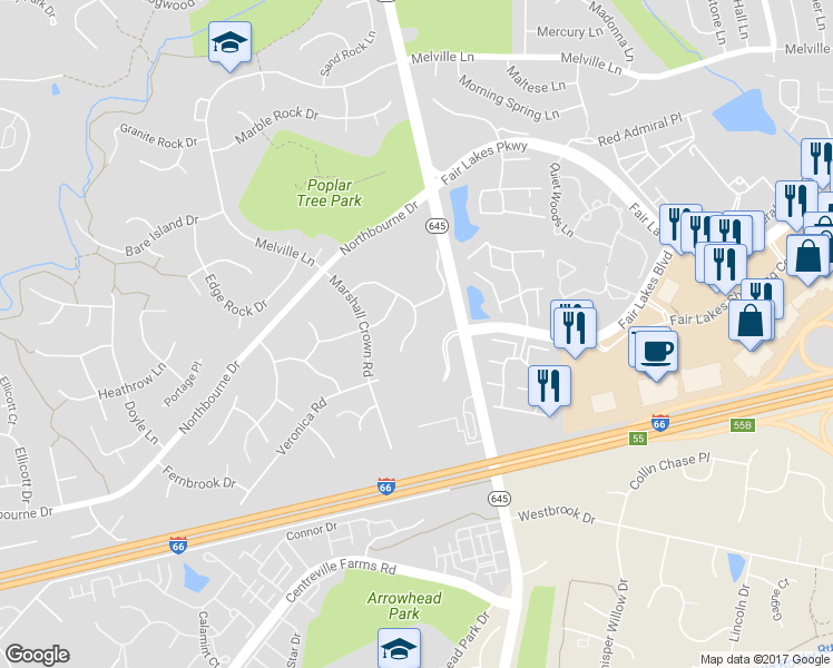 map of restaurants, bars, coffee shops, grocery stores, and more near 4745 Cochran Place in Centreville