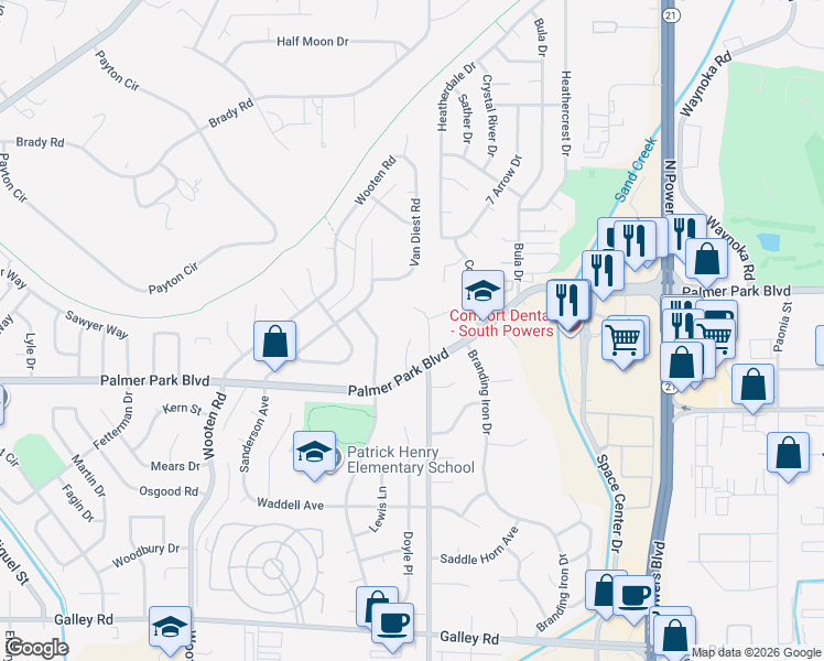 map of restaurants, bars, coffee shops, grocery stores, and more near 1565 Kenland Court in Colorado Springs