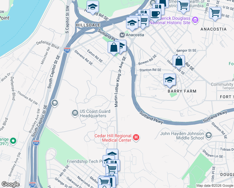 map of restaurants, bars, coffee shops, grocery stores, and more near 101 Independence Avenue Southeast in Washington