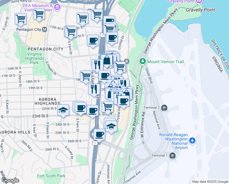 map of restaurants, bars, coffee shops, grocery stores, and more near 101 Independence Avenue Southeast in Washington