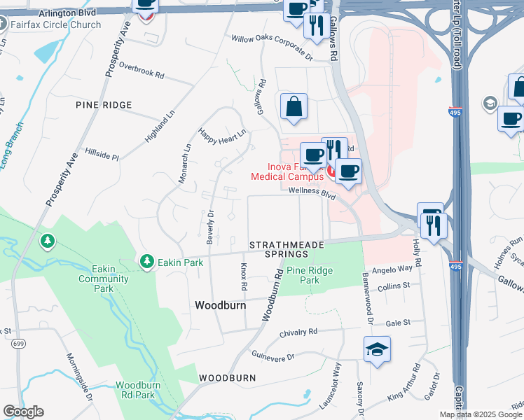 map of restaurants, bars, coffee shops, grocery stores, and more near 3320 Woodburn Village Drive in Annandale