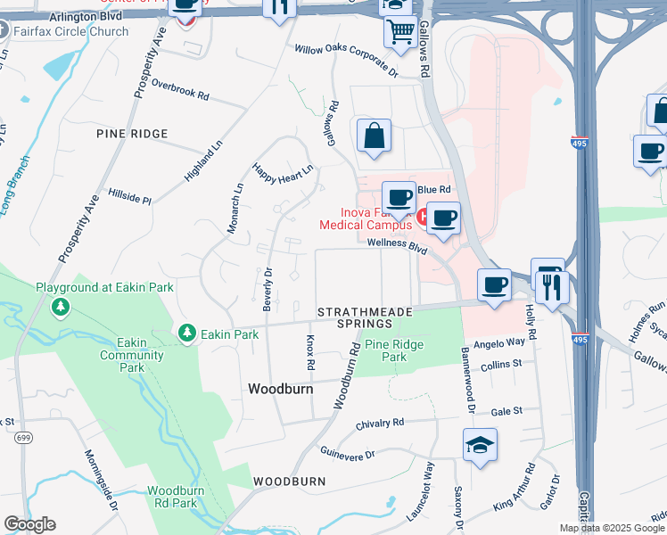 map of restaurants, bars, coffee shops, grocery stores, and more near 3320 Woodburn Village Drive in Annandale