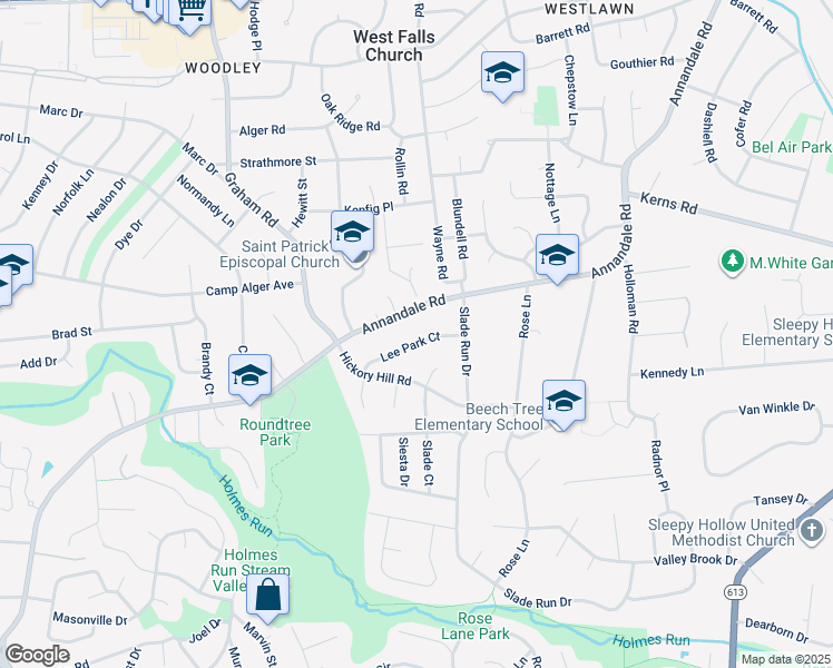 map of restaurants, bars, coffee shops, grocery stores, and more near 7014 Lee Park Court in Falls Church