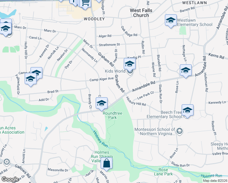 map of restaurants, bars, coffee shops, grocery stores, and more near 3311 Dauphine Drive in Falls Church
