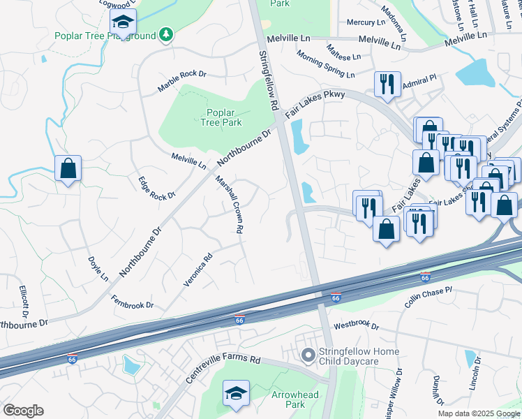 map of restaurants, bars, coffee shops, grocery stores, and more near 4740 Cochran Place in Centreville