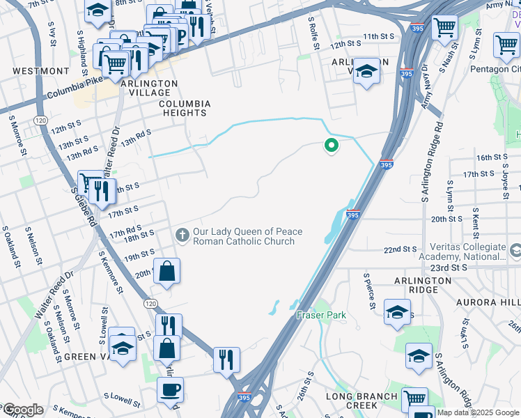 map of restaurants, bars, coffee shops, grocery stores, and more near 1700 Army Navy Drive in Arlington