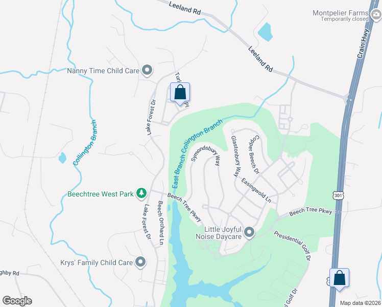 map of restaurants, bars, coffee shops, grocery stores, and more near 15430 Symondsbury Way in Upper Marlboro