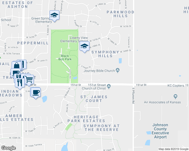 map of restaurants, bars, coffee shops, grocery stores, and more near 13931 West 150th Court in Olathe