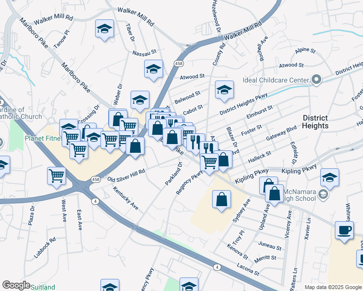 map of restaurants, bars, coffee shops, grocery stores, and more near 101 Independence Avenue Southeast in Washington