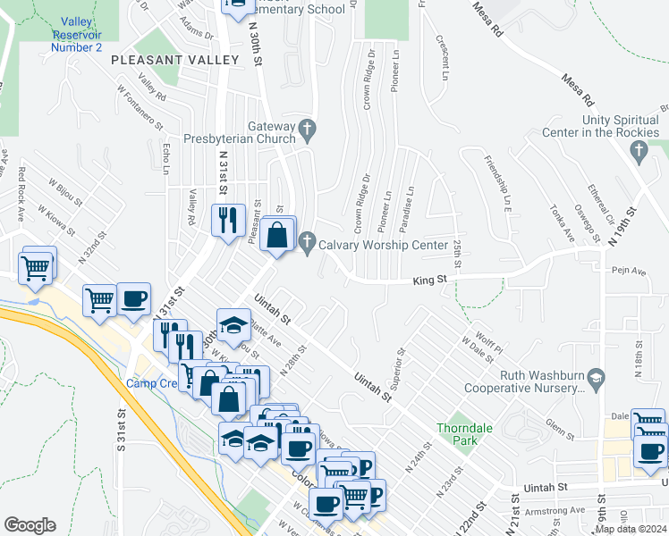 map of restaurants, bars, coffee shops, grocery stores, and more near in Colorado Springs
