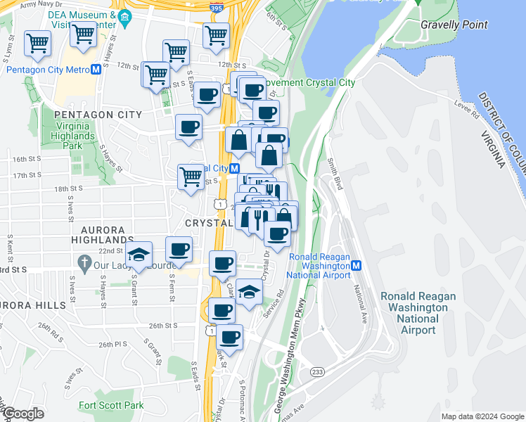 map of restaurants, bars, coffee shops, grocery stores, and more near 101 Independence Avenue Southeast in Washington