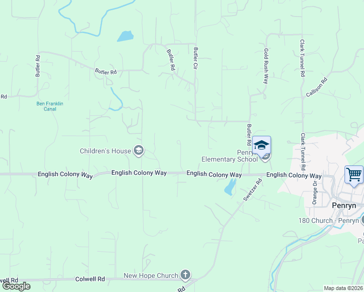 map of restaurants, bars, coffee shops, grocery stores, and more near 6405 English Colony Way in Penryn