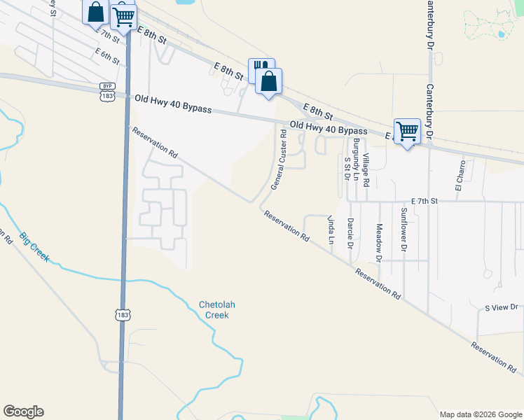 map of restaurants, bars, coffee shops, grocery stores, and more near Reservation Road in Hays