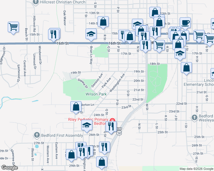 map of restaurants, bars, coffee shops, grocery stores, and more near 2024 Park Avenue in Bedford