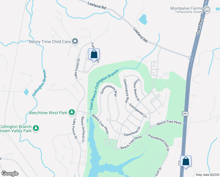 map of restaurants, bars, coffee shops, grocery stores, and more near 15443 Symondsbury Way in Upper Marlboro