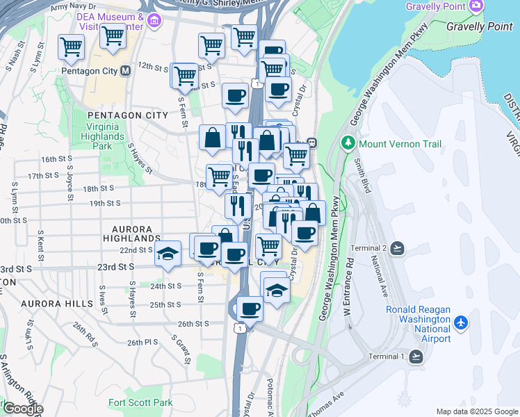 map of restaurants, bars, coffee shops, grocery stores, and more near 101 Independence Avenue Southeast in Washington