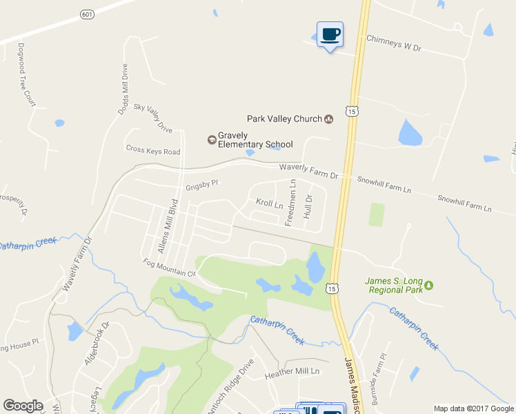 map of restaurants, bars, coffee shops, grocery stores, and more near 15139 Kroll Lane in Haymarket