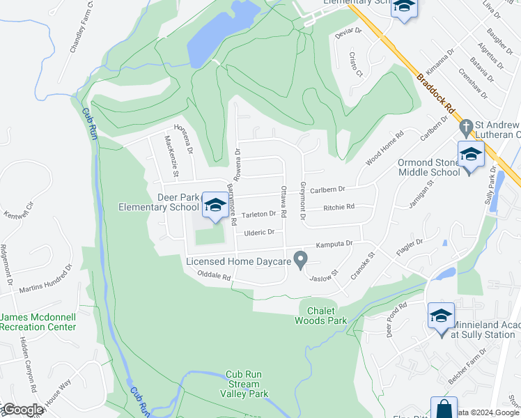 map of restaurants, bars, coffee shops, grocery stores, and more near 15008 Tarleton Drive in Centreville