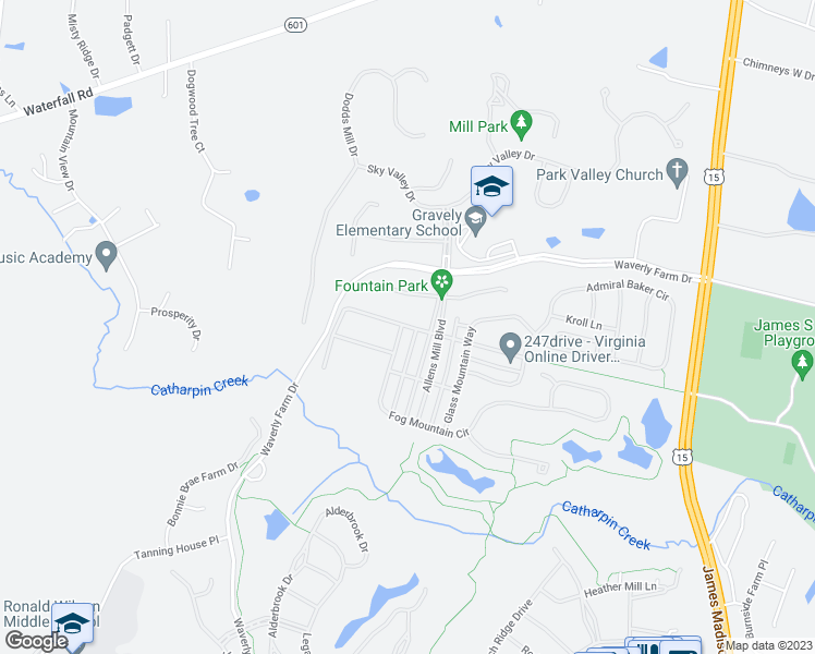 map of restaurants, bars, coffee shops, grocery stores, and more near 15427 Gossoms Store Court in Haymarket