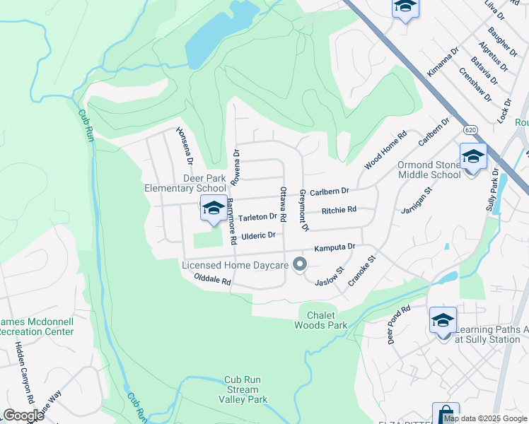 map of restaurants, bars, coffee shops, grocery stores, and more near 15006 Tarleton Drive in Centreville