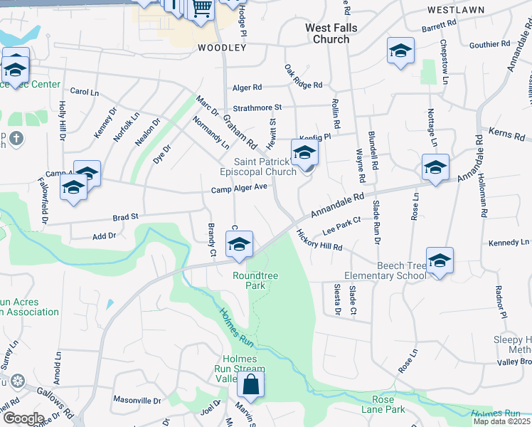 map of restaurants, bars, coffee shops, grocery stores, and more near 3309 Dauphine Drive in Falls Church