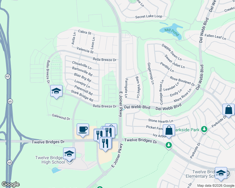 map of restaurants, bars, coffee shops, grocery stores, and more near East Joiner Parkway in Lincoln