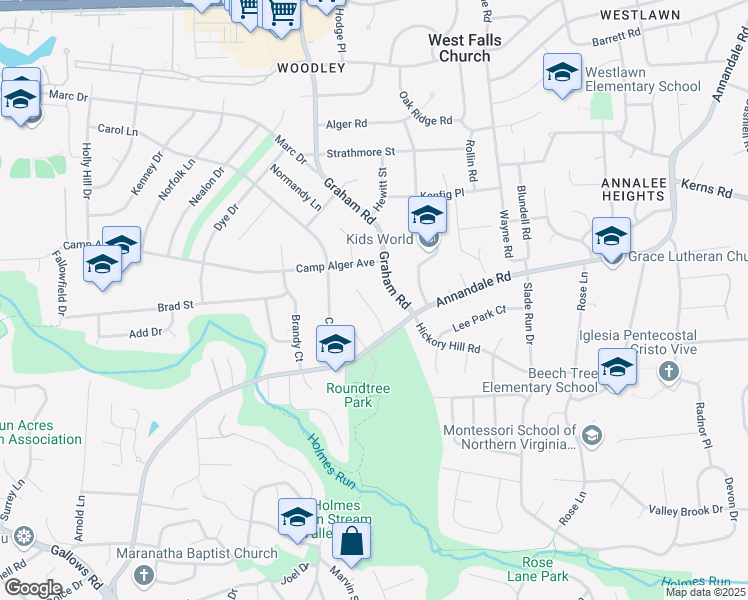 map of restaurants, bars, coffee shops, grocery stores, and more near 3309 Dauphine Drive in Falls Church