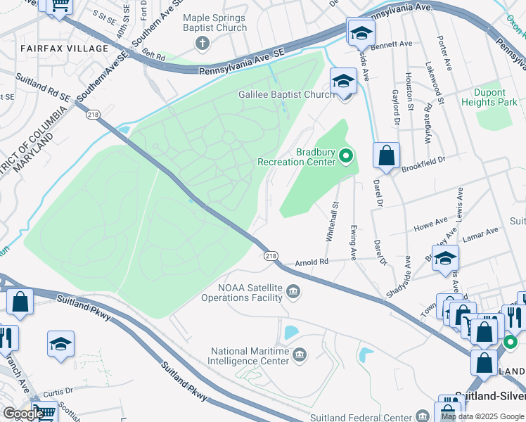 map of restaurants, bars, coffee shops, grocery stores, and more near 4110 Suitland Road in Suitland-Silver Hill