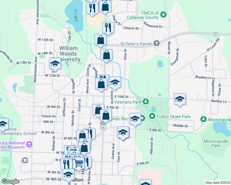 map of restaurants, bars, coffee shops, grocery stores, and more near 403 East 10th Street in Fulton
