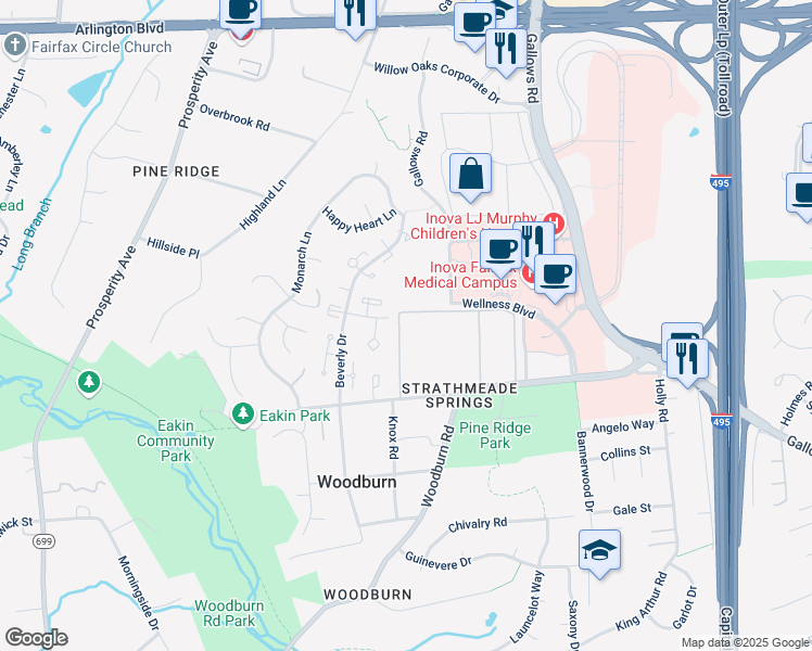 map of restaurants, bars, coffee shops, grocery stores, and more near 3318 Woodburn Village Drive in Annandale
