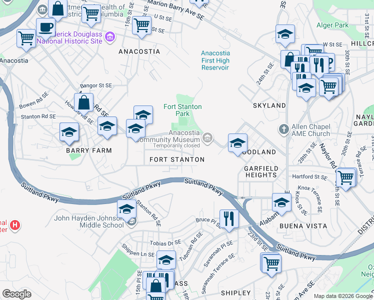 map of restaurants, bars, coffee shops, grocery stores, and more near 101 Independence Avenue Southeast in Washington