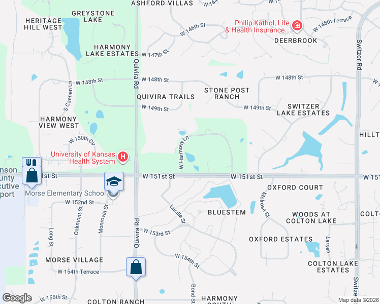 map of restaurants, bars, coffee shops, grocery stores, and more near 11709 West Harmony Lane in Olathe